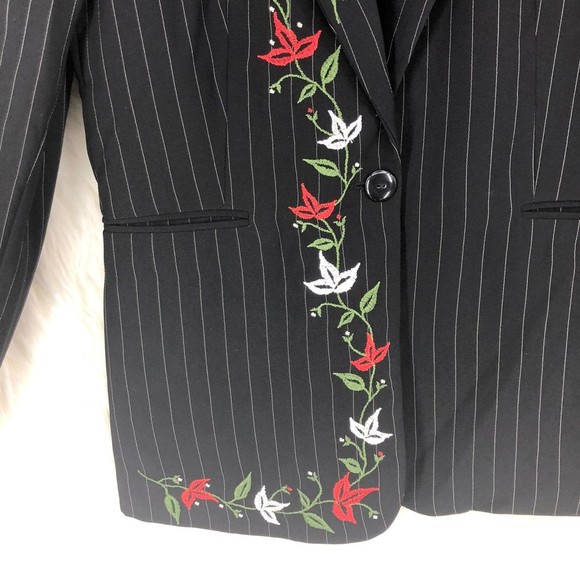 NWT Lucy Pereda Floral Embroidered Office Blazer w/Padded Shoulder sz 12 Blk Pin - Picture 9 of 11